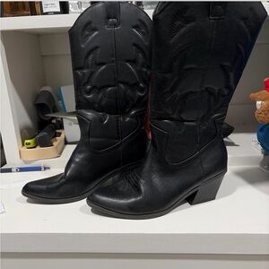 Zara Black Heeled Western Boots